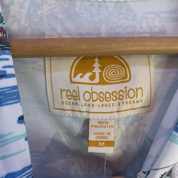 NWT Reel Obsession Sun Shirt, Men's M Pullover Hoodie, Vintage Print Neck Gaiter - Picture 6 of 12